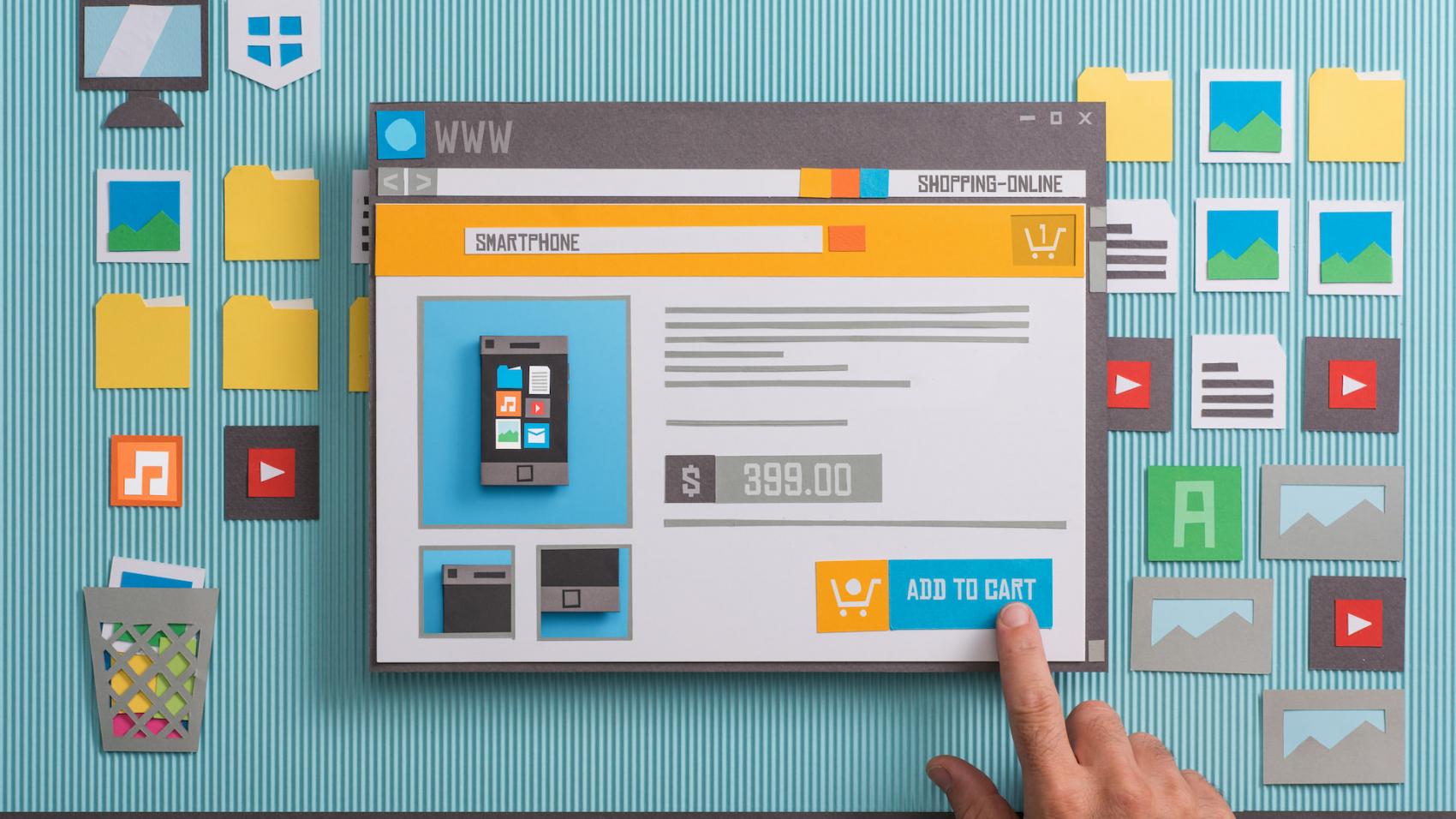 website hand clicking on tablet shop
